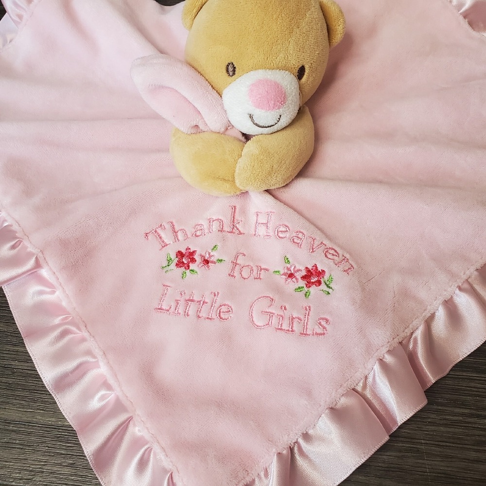 Baby Starters Lovey Bear Thank Heaven for Little Girls Blanket Satin Pink Rattle